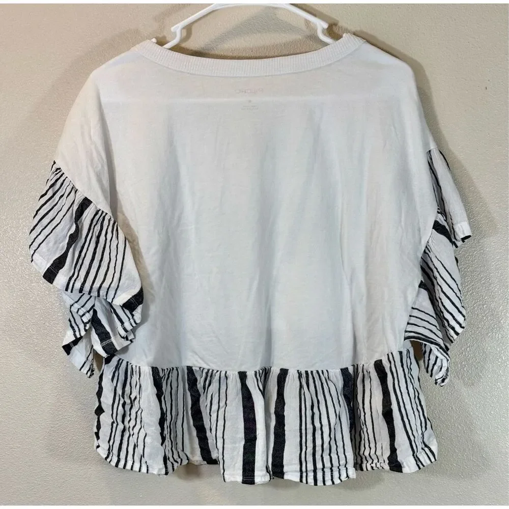 KISS Graphic Cropped Ruffle Top - White/Black - Picture 4 of 11